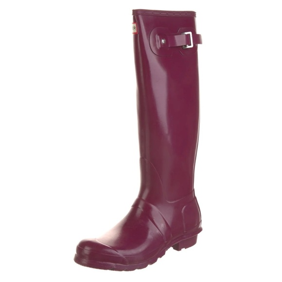 Hunter Original Plum Shiny Gloss Rubber Rain Boots - Picture 1 of 15